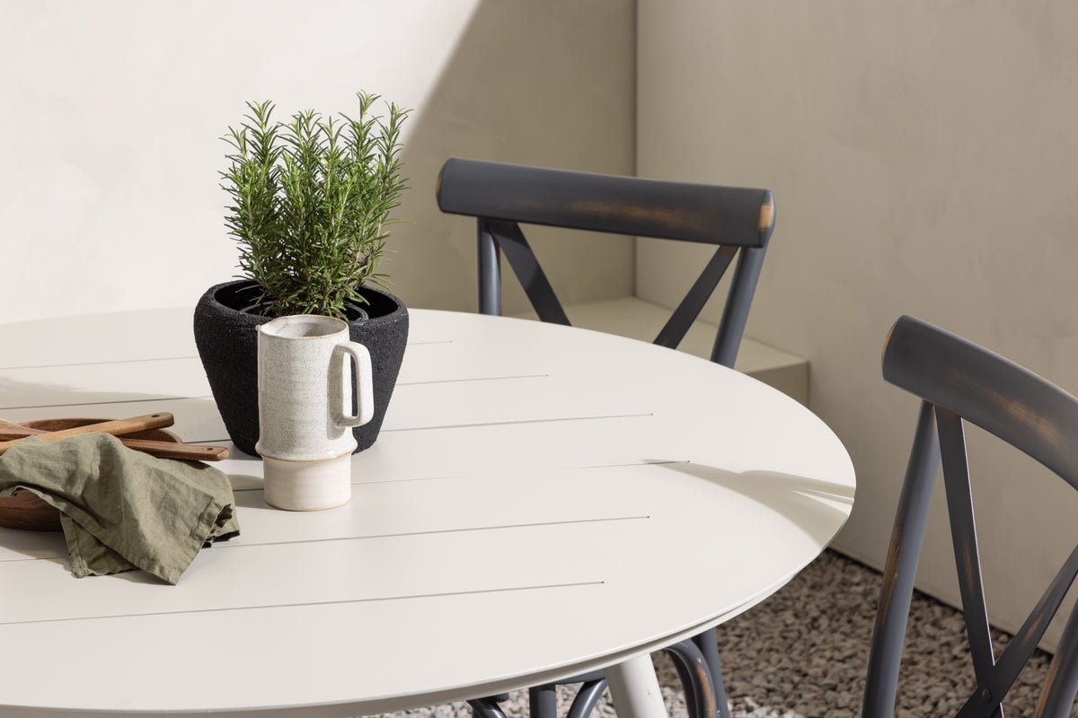 Gartesstëmm Jonny – 5-deelent Gartemöbel-Set mat ronnem Dësch aus Aluminium