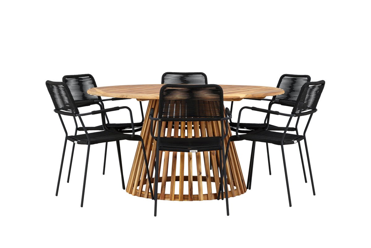 Ensemble de repas de jardin Asante – ensemble de mobilier de jardin 7 pièces avec table en acacia