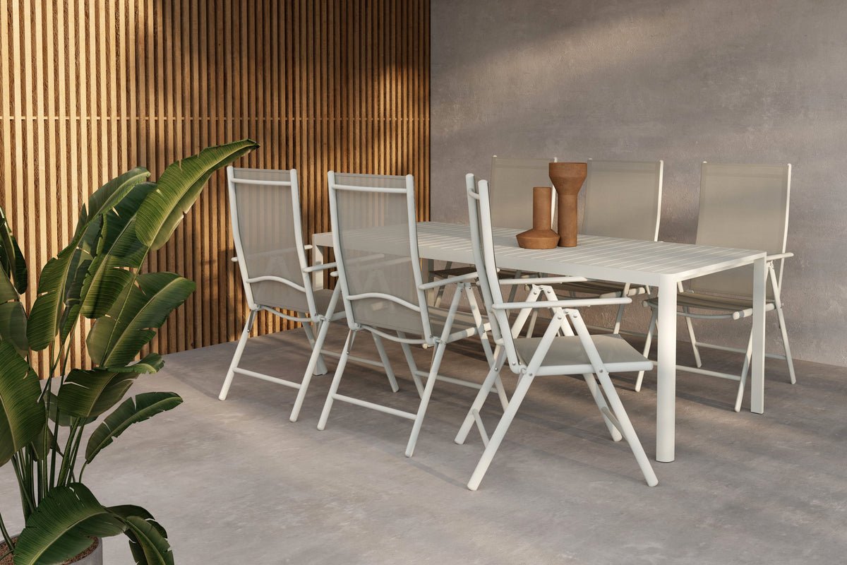 Ensemble repas de jardin Marlon – ensemble de mobilier de jardin 5 ou 7 pièces en Beige