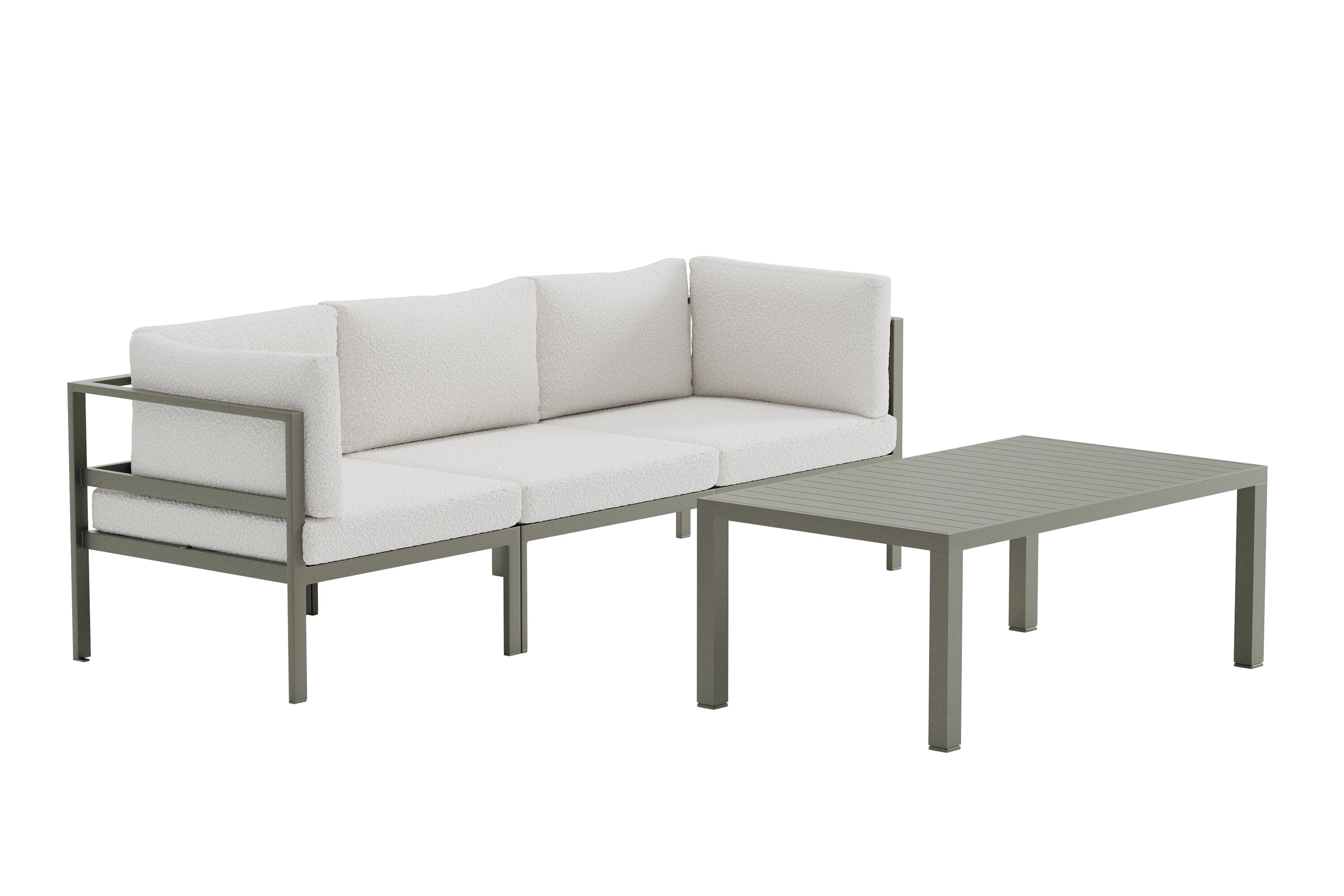 Garten Loungeset Torena 2+1 – 2 Sitzer Sofa  in Weiß mit Tisch