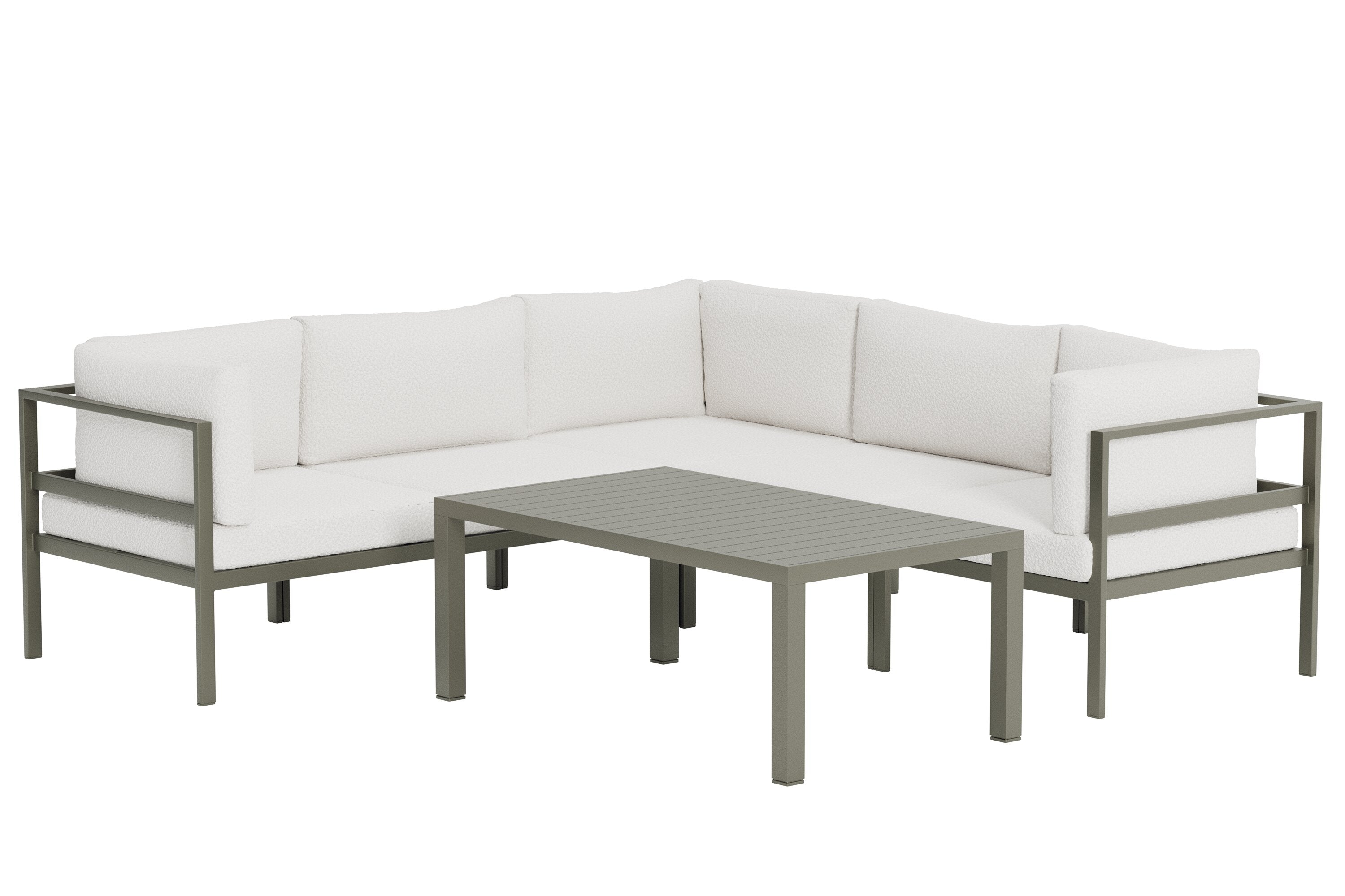Garten Loungeset Torena 3+2 – Großes Ecksofa  in Weiß mit Tisch