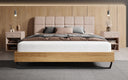 Boxspringbett Levio Leinen-Optik in Beige (Beverly 1) – Milieu frontal