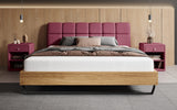 Boxspringbett Levio Leinen-Optik in Bordeaux (Beverly 14) – Milieu frontal
