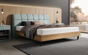 Boxspringbett Levio Leinen-Optik in Vintage Blau (Beverly 16) – Milieu seitlich