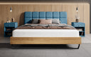 Boxspringbett Levio Leinen-Optik in Blau (Beverly 20) – Milieu frontal