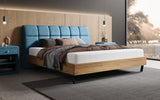 Boxspringbett Levio Leinen-Optik in Blau (Beverly 20) – Milieu seitlich