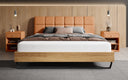 Boxspringbett Levio Leinen-Optik in Amber (Beverly 7) – Milieu frontal