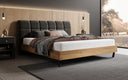 Boxspringbett Levio Strukturstoff in Schwarz (Raven 18) – Milieu seitlich