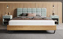 Boxspringbett Levio Strukturstoff in Vintage Blau (Raven 80) – Milieu frontal