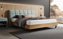 Boxspringbett Levio Strukturstoff in Vintage Blau (Raven 80) – Milieu seitlich