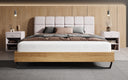 Boxspringbett Levio Strukturstoff in Taupe (Raven 91) – Milieu frontal