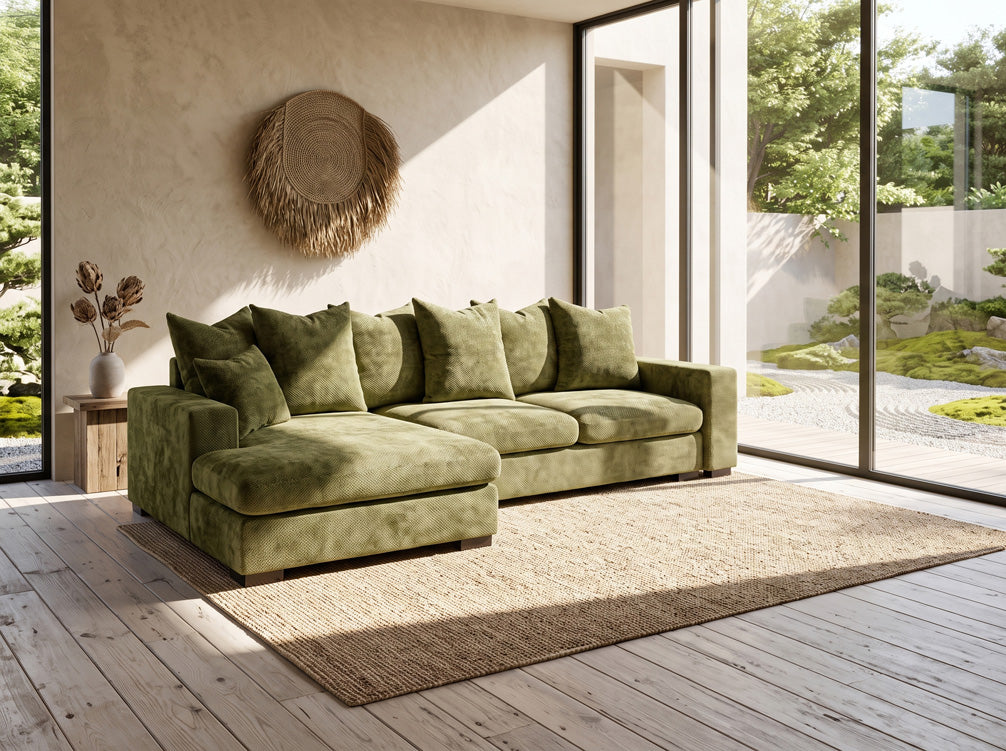 Canapé design Selena L avec fonction couchage en tissu structuré