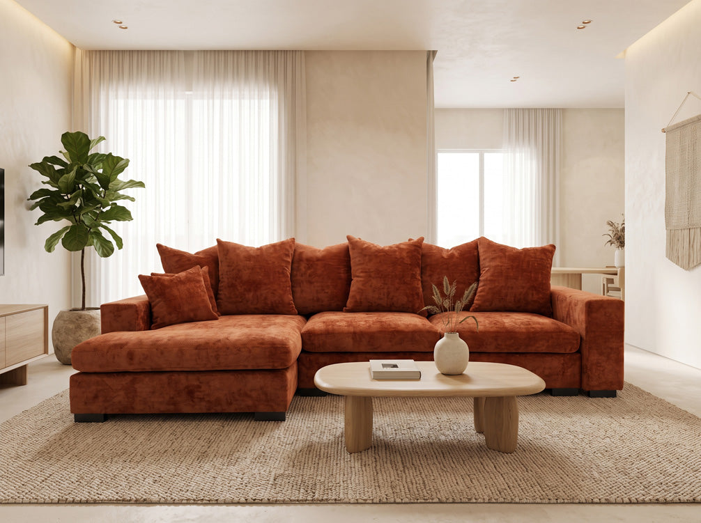 Canapé design Selena L avec fonction couchage en tissu structuré