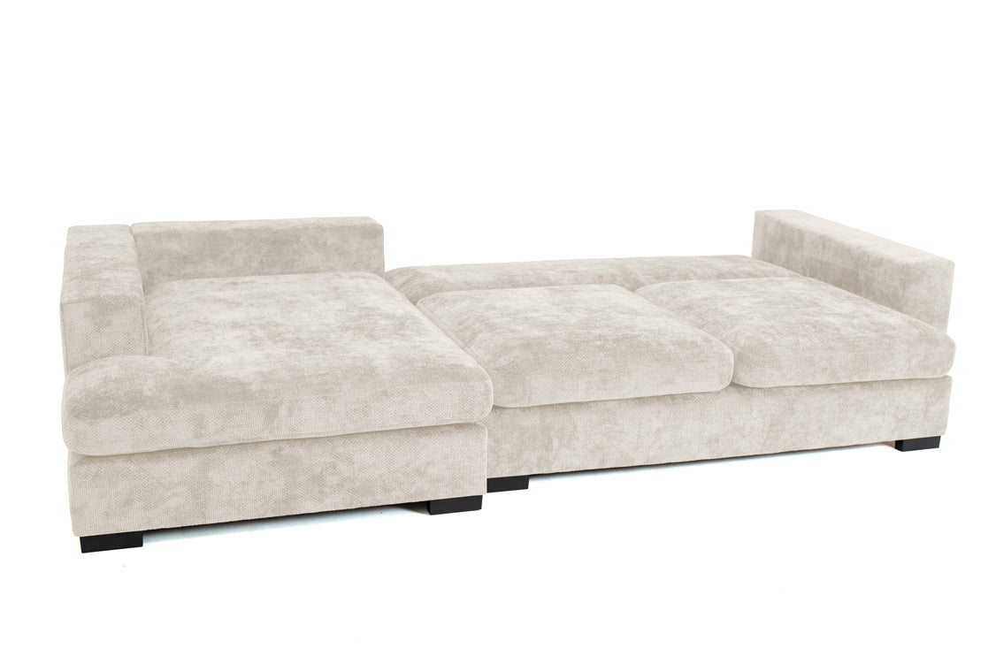 Canapé design Selena L avec fonction couchage en tissu structuré