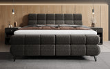 Boxspringbett Milla Strukturstoff in Schwarz (Raven 18) – Milieu frontal