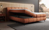 Boxspringbett Milla Strukturstoff in Terrakotta (Raven 44) – Stauraum geöffnet seitlich