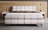 Boxspringbett Milla Strukturstoff in Taupe (Raven 91) – Milieu frontal
