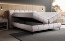 Boxspringbett Milla Strukturstoff in Taupe (Raven 91) – Stauraum geöffnet