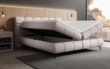 Boxspringbett Milla Strukturstoff in Taupe (Raven 91) – Stauraum geöffnet