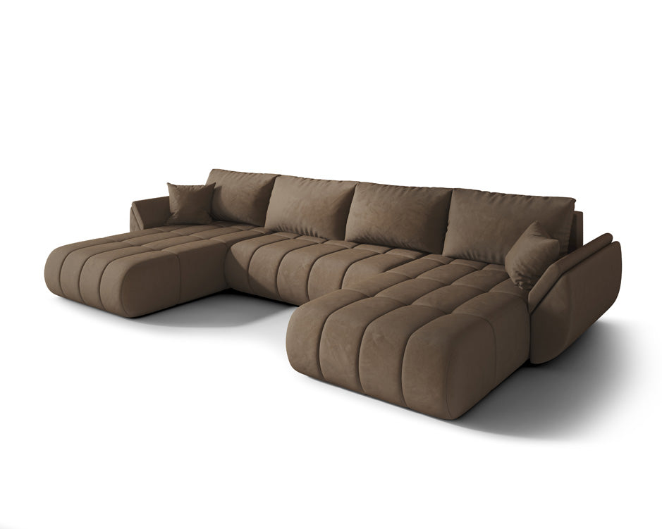 Canapé design Lenoa U avec fonction lit et rabattable en velours