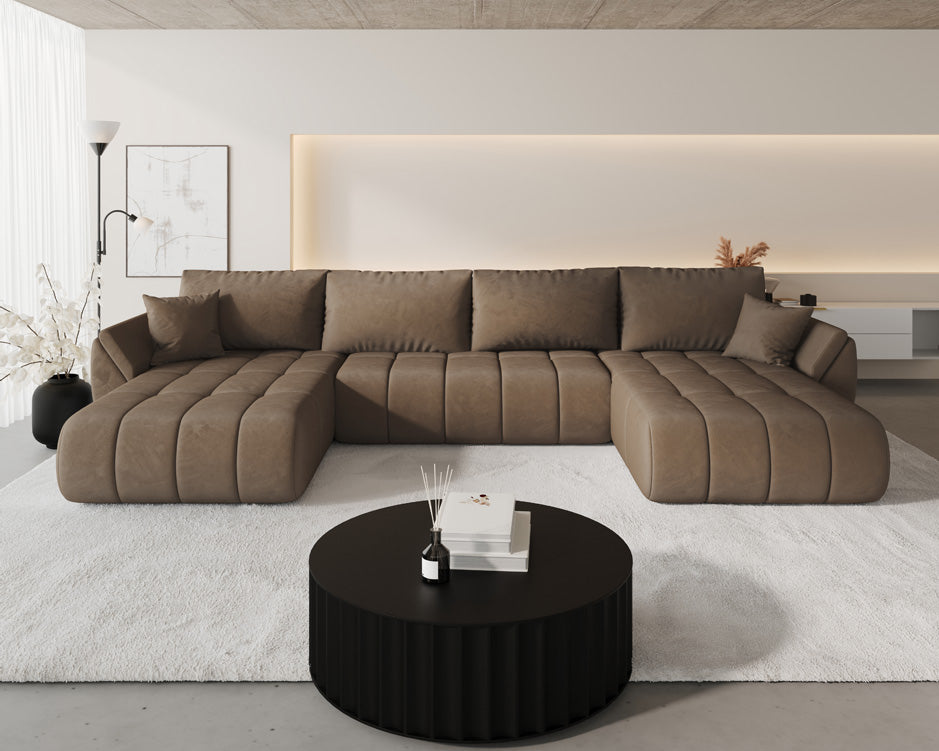 Canapé design Lenoa U avec fonction lit et rabattable en velours