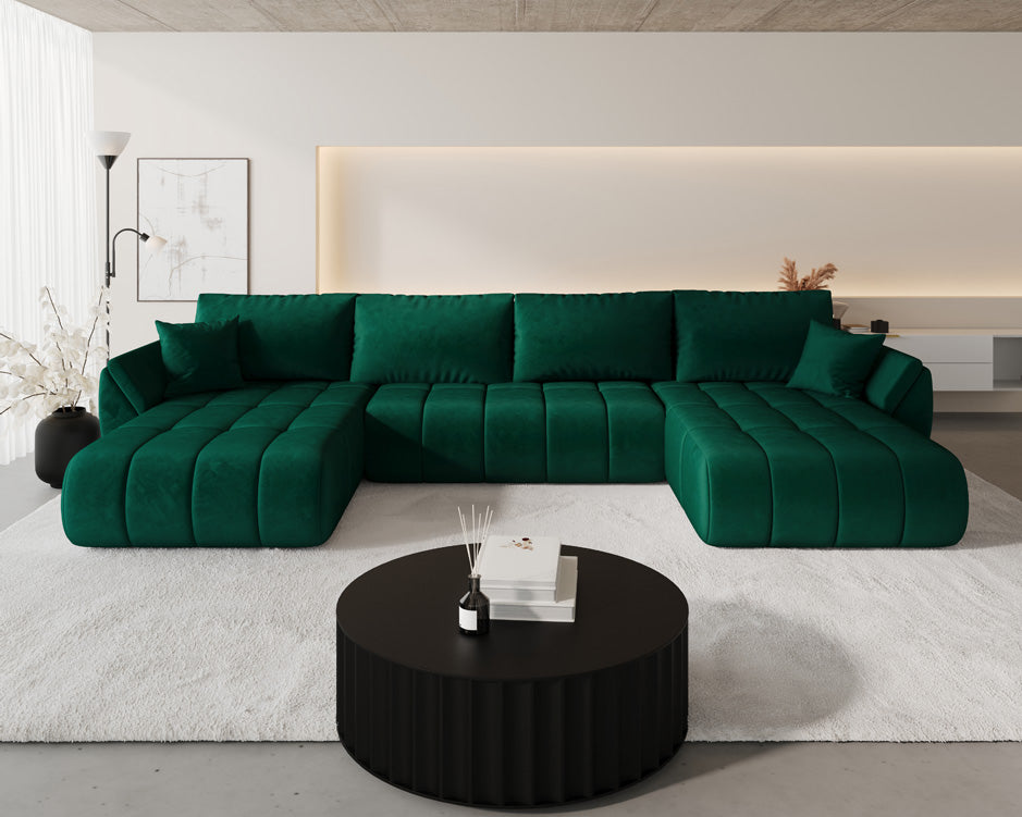 Canapé design Lenoa U avec fonction lit et rabattable en velours