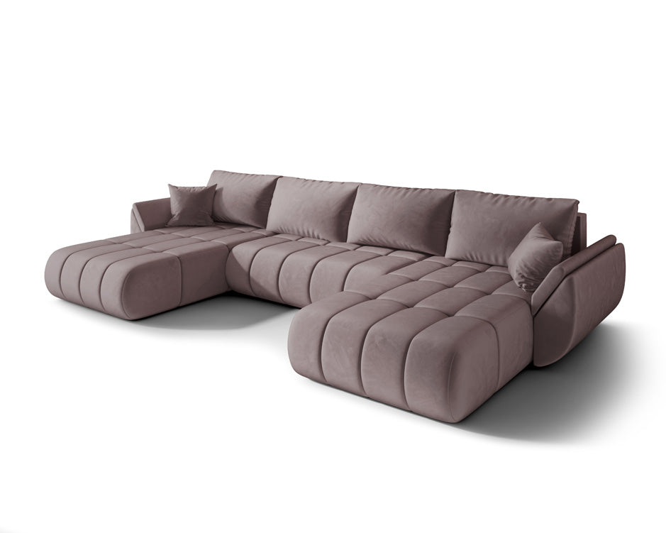 Canapé design Lenoa U avec fonction lit et rabattable en velours