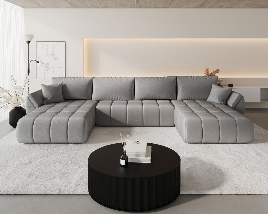 Canapé design Lenoa U avec fonction lit et rabattable en velours