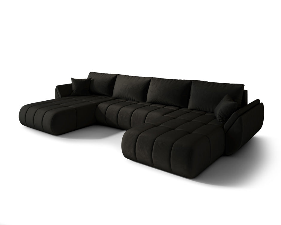 Canapé design Lenoa U avec fonction lit et rabattable en velours