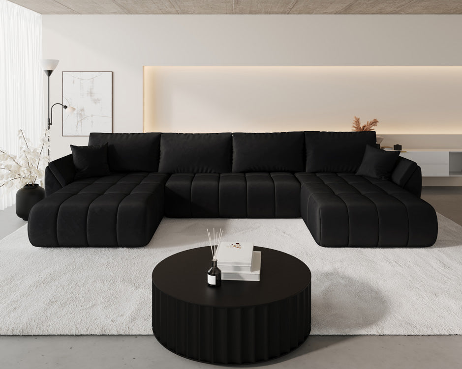 Canapé design Lenoa U avec fonction lit et rabattable en velours