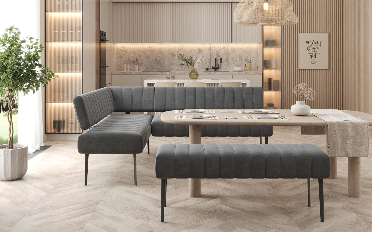 Montero Dining Bench Set in Water-Repellent Velvet with Metal Legs