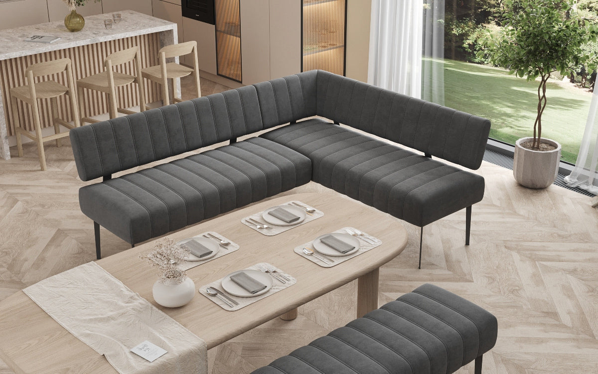 Upholstered Montero Dining Bench in Water-Repellent Velvet with Metal Legs