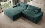 Designer Ecksofa Lugo in Cord – Petrol – Links