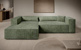 Designer Ecksofa Vasto in Cord – Salbei – Links