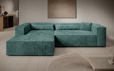 Designer Ecksofa Vasto in Cord – Petrol – Links