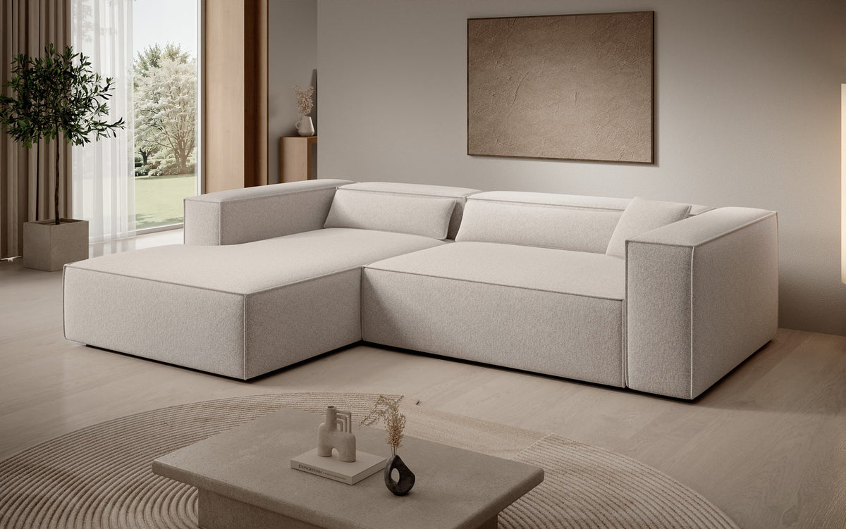 Designer Ecksofa Vasto in Strukturstoff – Beige – Links