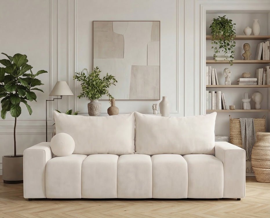 Designer 3 Sitzer Sofa Vena mit Stauraum und Schlaffunktion in Samt