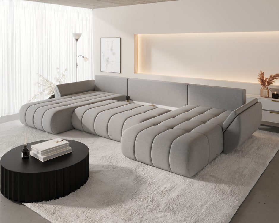 Canapé design Lenoa U avec fonction lit et rabattable en velours