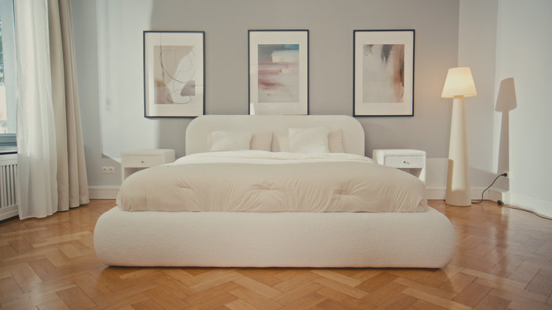 Lit rembourré design Luma en Bouclé avec rangement