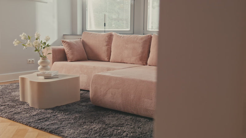 Canapé d’angle design Hanna avec fonction couchage et espace de rangement