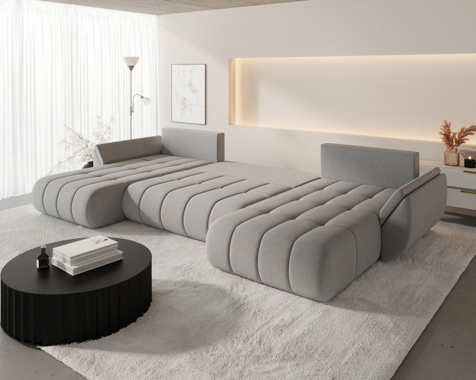 Canapé design Lenoa U avec fonction lit et rabattable en velours