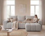 Designer Ecksofa Arvo in Bouclé mit Schlaffunktion & Stauraum – Sand – Rechts