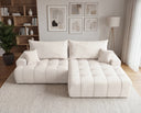 Designer Ecksofa Pino in Samt mit Schlaffunktion & Stauraum – Weiß – Rechts