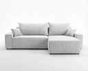 Designer Ecksofa Rino in Cord mit Schlaffunktion & Stauraum – Hellgrau – Links