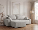 Designer Ecksofa Rino in Cord mit Schlaffunktion & Stauraum – Hellgrau – Rechts