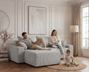 Designer Ecksofa Rino in Cord mit Schlaffunktion & Stauraum – Hellgrau – Rechts