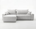 Designer Ecksofa Rino in Cord mit Schlaffunktion & Stauraum – Hellgrau – Rechts