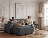 Designer Ecksofa Rino in Cord mit Schlaffunktion & Stauraum – Grau – Rechts