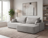 Designer Ecksofa Frido in Samt mit Schlaffunktion & Stauraum – Hellgrau – Rechts