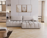 Designer Ecksofa Nemo in Stoff mit Schlaffunktion & Stauraum – Hellgrau – Rechts